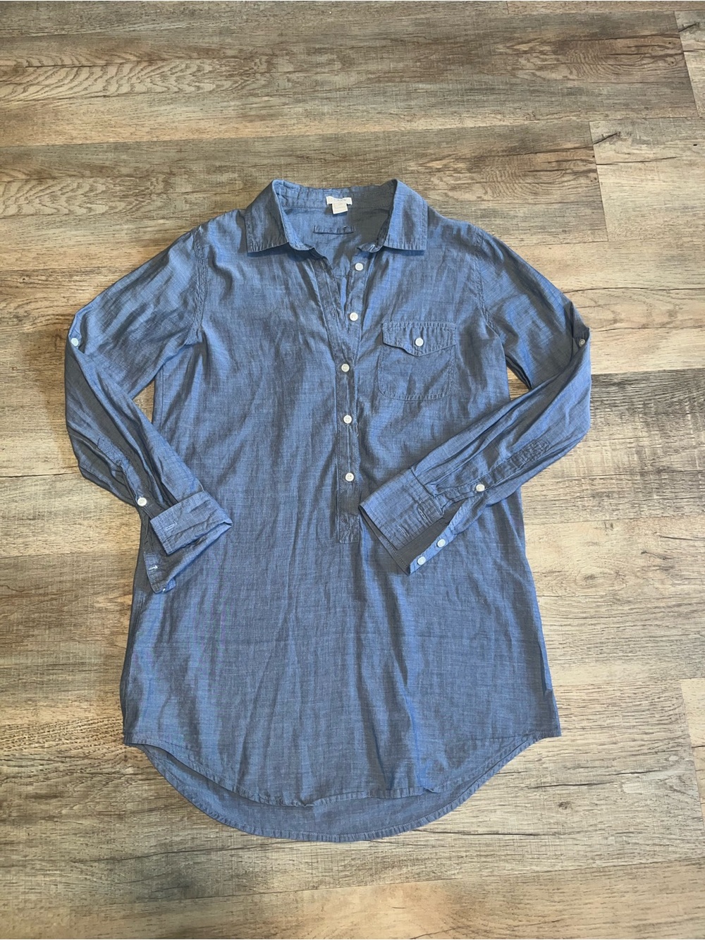 J. Crew Chambray Button-Front 100% Cotton Longline Shirt - Blue